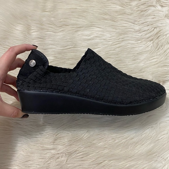 Bernie Mev Black Woven Smooth Cha Cha Sneaker Wedge Slip On Loafers - Picture 4 of 7